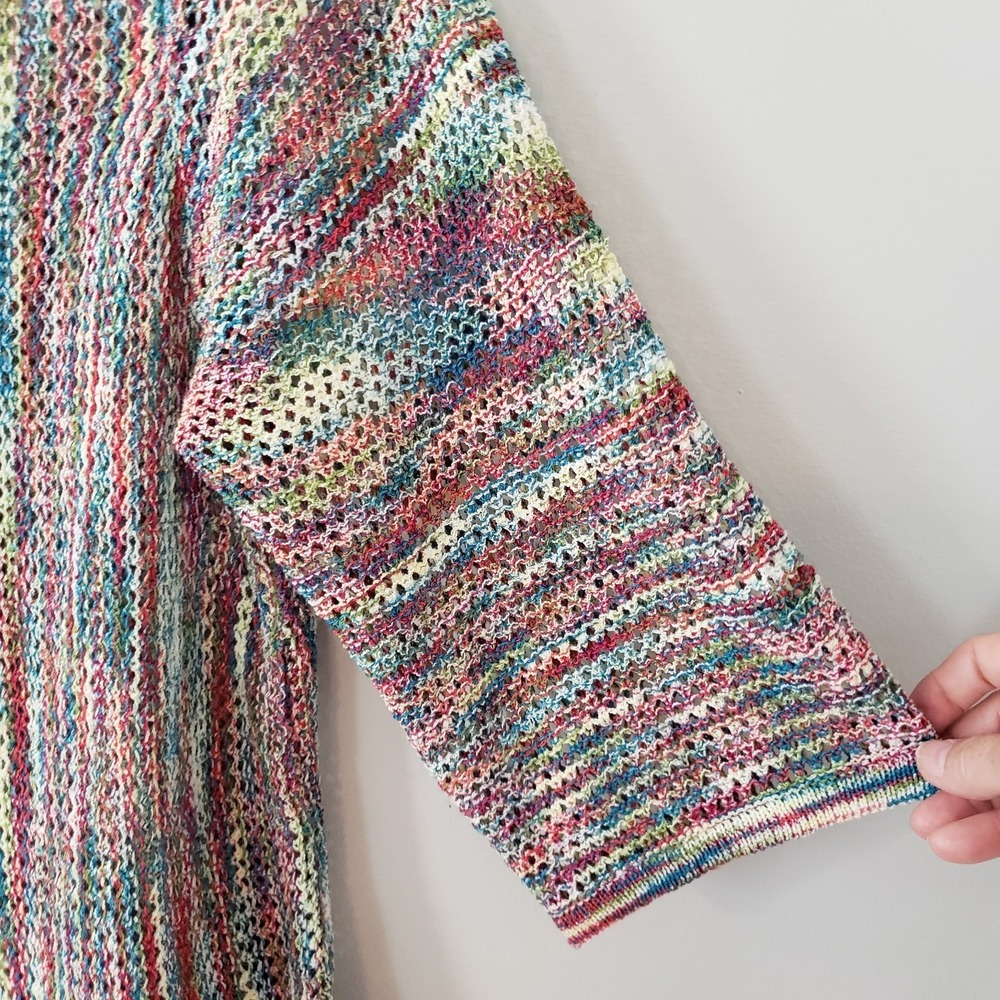 CJ Banks Open Knit Sweater Tunic Top SZ 1X Festival Boho Hippie Rainbow Cover Up - Picture 4 of 8